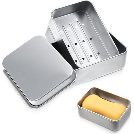 (96x68x30mm, 6 pièces) Boîte à savon de voyage étanche en aluminium avec égouttoir amovible, adaptée aux auberges, hôtels, dortoirs et salles de bain (1/5)