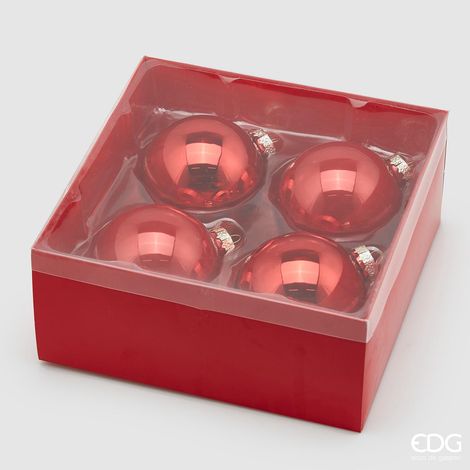 EDG Enzo De Gasperi Addobbo Palla di Natale Vetro D 10 Cm Cf 4 Pz Rosso