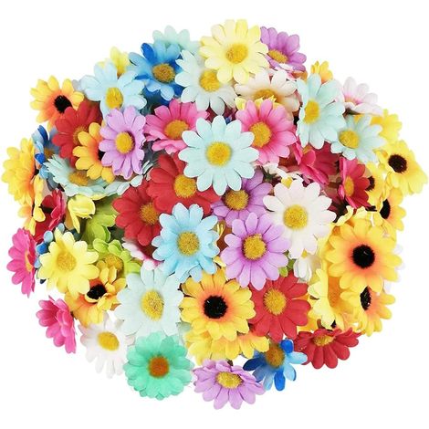 100 Fleurs artificielles, Tête de fleur en tissu 4cm, 19 couleurs, pour DIY, Scrapbooking, Mariage (1/5)