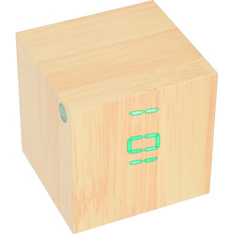 Horloge de bureau rectangulaire en bois avec LED et commande vocale numérique, éclairage vert. (1/5)