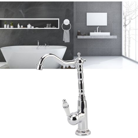 Grifo de lavabo de estilo retro fabricado en oro europeo con un caño largo y flexible, mezclador monomando, a prueba de fugas y resistente a los arañazos. (1/5)