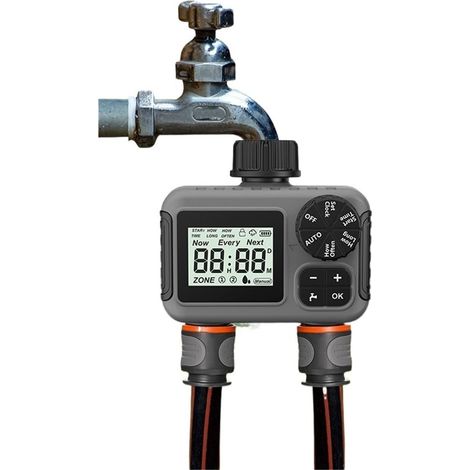 1 minuterie d'arrosage Automatique à 2 Voies for Jardin extérieur, Affichage de la vanne d'eau temporisée, contrôleur d'irrigation programmable(US Version(NPT)) (1/2)