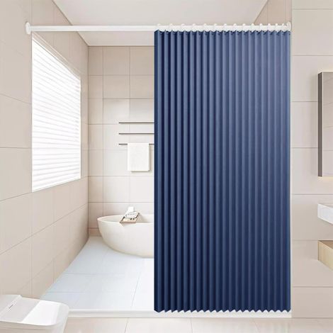 Rideau de Douche Magnétique Pliable et imperméable avec Crochets, Séparation Humide et sèche, Rideaux de Douche en Polyester Lin très résistants pour Salle de Bain, Bleu, 120x200cm (1/2)