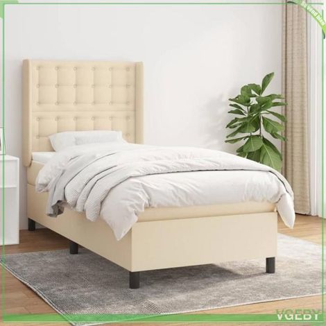 Lit à sommier - FAF7291712410253 - Crème 90x190 cm - Tête de lit réglable - Matelas 20 cm ressorts ensachés (1/5)