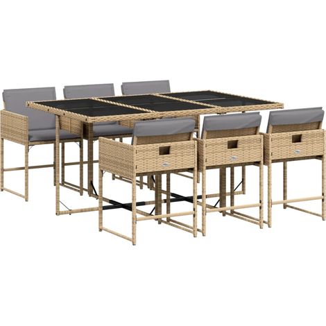 vidaXL Set Pranzo da Giardino 7 pz con Cuscini Beige Misto Polyrattan