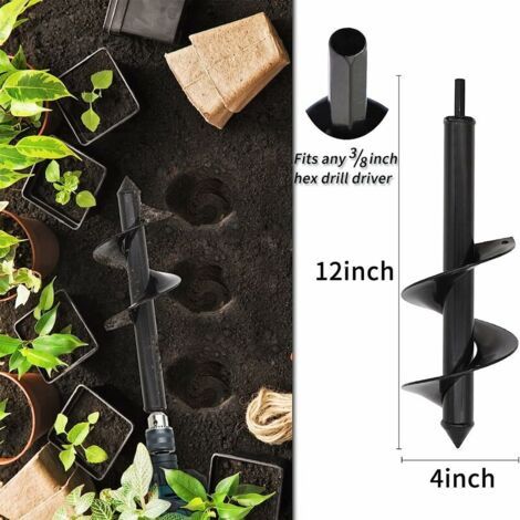 NALOOKAMIC  Mèche pour tarière10 cm x 30 cm Plante de jardin Fleur Bulbe Tarière Spirale Perceuse Rapide Planteur Terre Tarière Bit Poteau ou Parapluie Trou Digger pour 3/8\