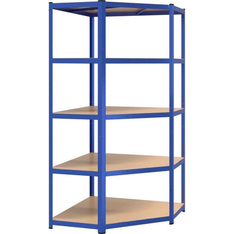 Mensola angolare a 5 ripiani in acciaio e legno ingegnerizzato blu 020045684