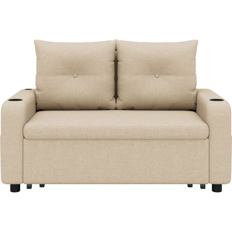 Canapé convertible 2 places beige, canapé-lit 3 en 1 avec couchage extensible de 187 cm, ports USB et rangement latéral (1/5)