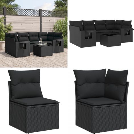 Salon de jardin 7 pcs avec coussins noir résine tressée - Salon De Jardin - Meuble De Jardin - Set Salon De Jardin - Résine Tressée - Rotin Synthétique - Home & Living (1/5)