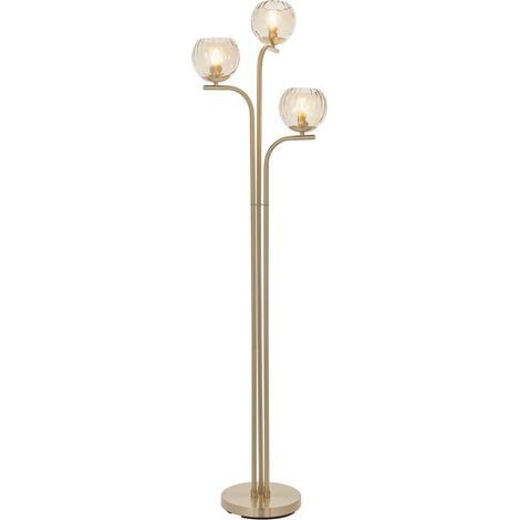 Lampadaire Complet Plaque Laiton Satiné, Verre Lustré Champagne (1/5)