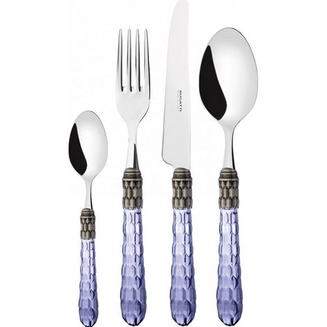 24 pièces couverts ensemble dans un boîtier en bois bleu transparent Cristallo ghiera argento antico Bugatti