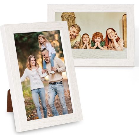 Cadres Photo 10 x 15 cm, 2 Pcs Petits Cadre Photo en MDF, Blanc Modernes Cadre Photo avec Panneau en Plexiglas, Cadres Photo Aspect Chêne pour Table et Mur (1/5)