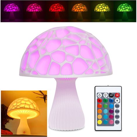 Lampe de table champignon 3D 15 cm avec télécommande, 16 couleurs veilleuse chambre (1/3)