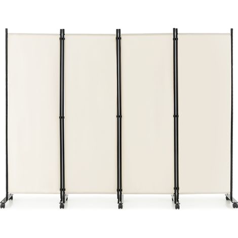 Divisorio con 4 pannelli su ruote, Paravento portatile in tessuto per casa ufficio soggiorno Beige (1/4)