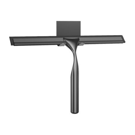 30cm Black Stainless Steel Shower Scraper with Hook, Glass Scraper for Shower, Replaceable Silicone Shower Scraper for Glass, Mirror, Tiles and Kitchen. (1/5)