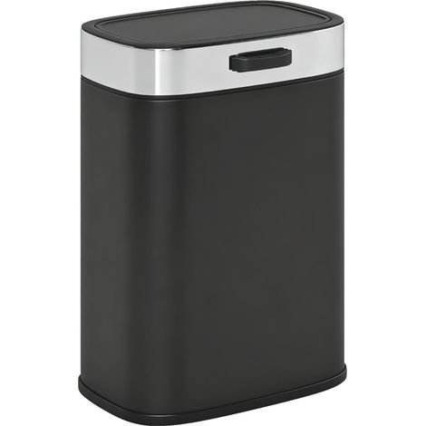 Cubo de basura de acero inoxidable negro 5 L con tapa de apertura y cubo interior extraíble (1/5)