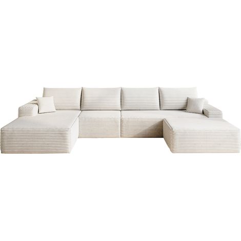 Divano angolare modulare 340 cm in tessuto bianco con chaise longue a L (1/4)