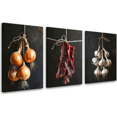 Set de tableaux sur toile  Bœuf oignon ail 3 x 30x45 (1/4)