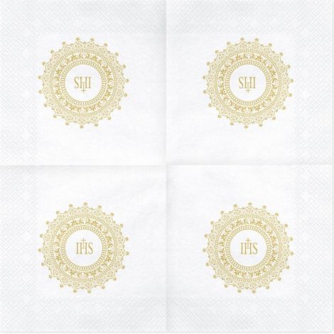 Servilletas de comunión IHS de 33x33 cm, color dorado, 20 unidades. (1/5)