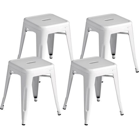 Set 4 Sgabelli Bassi Impilabili 39x39x46 cm in Lamiera Galvanizzata Avorio (1/3)