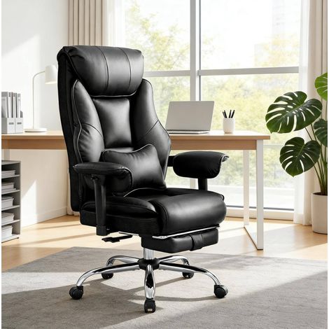 Silla de oficina ergonómica, respaldo doble con soporte lumbar, reposapiés extensible, espuma y metal, negra (1/5)