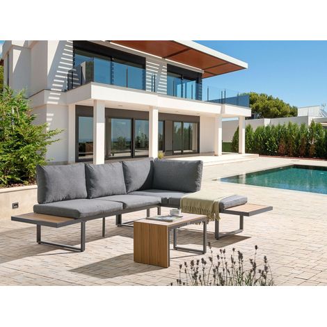 Conjunto de exterior con sofá modular cojines y mesa de centro en gris y marrón claro Pienza (1/5)