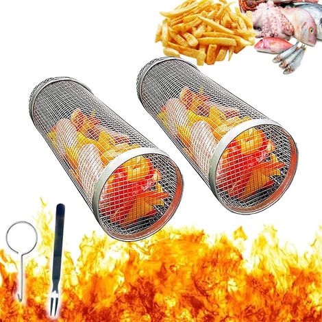 2 grands paniers à griller en acier inoxydable avec grilles (1/5)
