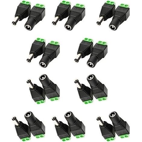 5,5 mm x 2,1 mm DC-Buchse auf DC-Stecker Adapter 12 V DC-Klinkenstecker DC-Hohlstecker für CCTV-Kameras, LED-Streifen oder andere DC 5 V-24 V Geräte (10 Buchsen + 10 Stecker) (1/4)