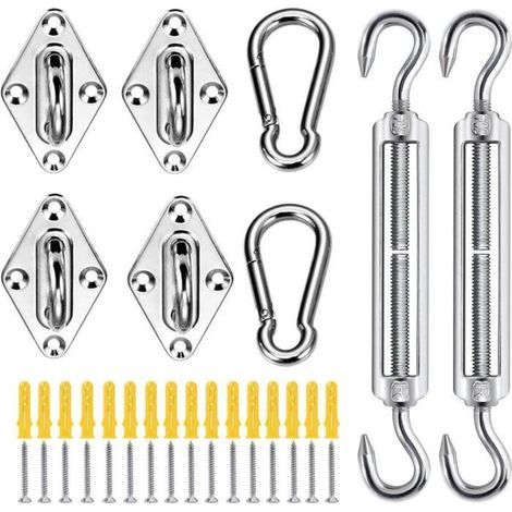Kit de Fixation pour Voile d\'Ombrage - Inoxydable - Installation Sécurisée - Carré