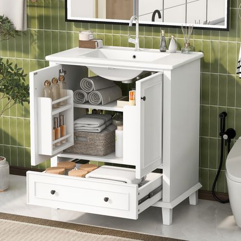 Mueble de baño con lavabo de cerámica 76 x 46 x 87 cm, blanco DESVIAE (1/5)