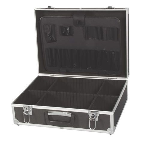Perel Caja de herramientas de aluminio negra ligera y duradera