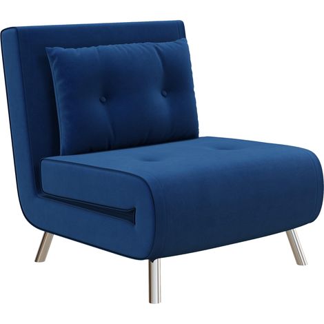 Sofá cama plegable de 77 x 88 x 83 cm, tapizado en terciopelo azul, individual con cojines, ideal para salón, dormitorio, oficina y apartamento. (1/5)