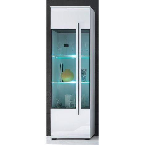 Moderne Stand-Vitrine COLORADO-61 in weiß Hochglanz inkl. LED mit Glaseinsatz aus Grauglas BxHxT: 60x200x37cm (1/5)