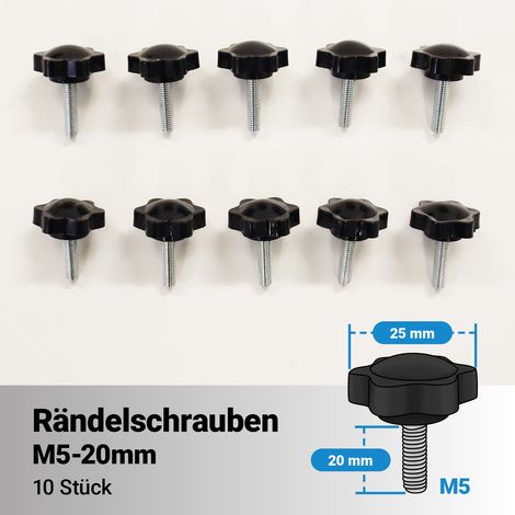 Bituxx 10x Rändelschraube Feststellschraube Sterngriffschraube Knaufschraube Handknopf Werkzeuglose Schraube M5 x 20 mm