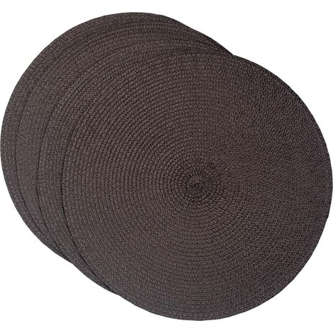 Lot de 4 sets de table ronds en plastique tissé, 38 cm, élégants et pratiques, café'Café'Café'- (1/3)