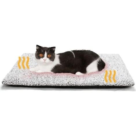 Tapis chauffant pour animaux, tapis auto-chauffant, tapis chauffant pour chat et chien (73 x 48 cm), couverture chaude amovible, blanc cassé. (1/4)
