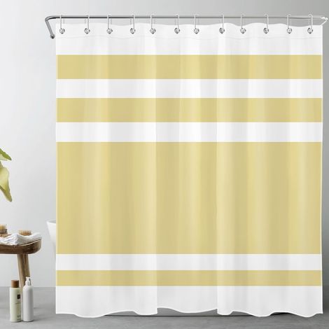 Rayures Jaunes et Blanches Rideaux de Douche 180x200cm(LxH) Géométrique Minimaliste Rideaux de Bain avec Crochets,Art Abstrait Extra Longue Imperméable Polyester Anti Moule Salle de Bain Décor (1/5)