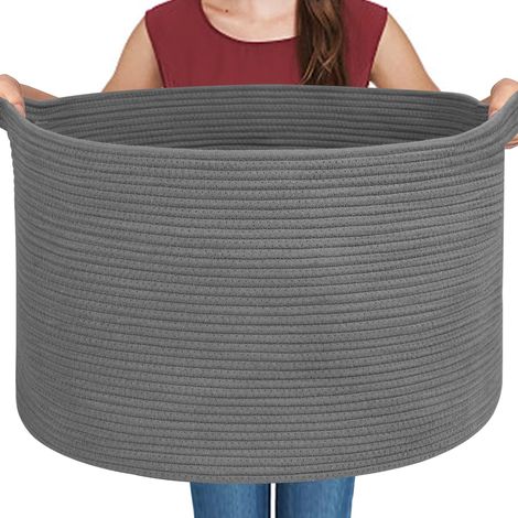 Grand panier de rangement gris foncé, paniers en corde de coton tissu pour le rangement, grand panier de rangement organisateur de couverture pour salon, chambre (1/5)
