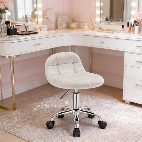 Sedia da ufficio girevole con ruote, altezza regolabile, velluto beige chiaro HAVRYA (1/5)