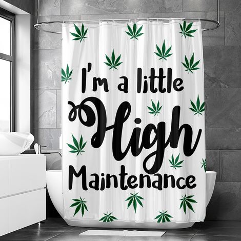 Rideau de douche motif chanvre vert et feuillage pastel, polyester imperméable, 90x180 cm (1/5)