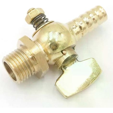 Robinet de vidange en laiton, filetage mâle BSP 1/8, 1/4, 3/8 et 1/2, raccord cannelé pour tuyau de 8 ou 10 mm de diamètre intérieur, vanne d'arrêt pour carburant, gaz, huile et air. (1/5)