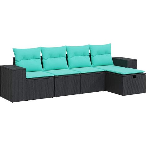 Set de muebles de jardín 5 pzas y cojines ratán sintético negro vidaXL (1/5)