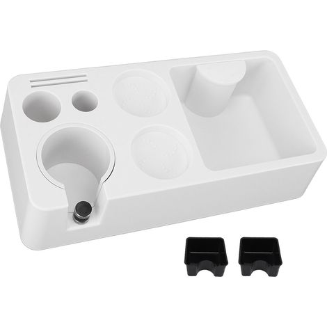 Stazione di pressatura del caffè, dispenser portafiltro, supporto per pressatura con 1 contenitore, bianco, senza sporcare. (1/5)