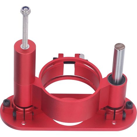 Plateau élévateur pour défonceuse, levée max 47 mm, alliage aluminium et tige acier inox, rouge, établi bois précis, 1 base + manivelle + 4 vis + clé (1/5)