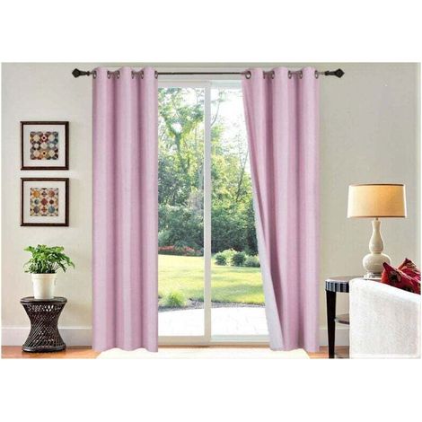 Rideaux Occultants 100% Obscurcissants - Lot de 2 Panneaux 84" (213cm) Longs - Rose Clair - à Oeillets - Décor Chambre (1/4)