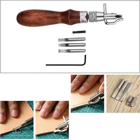 Kit Outils Perforatrice pour Trous 4 Perforatrice de Griffe en Cuir + 1 Dispositif de Rainurage 5 en 1 + 1 Bâtonnet de Polissage (1/5)