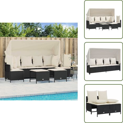 The Living Store Salon de jardin 5 pcs avec coussins noir résine tressée - Salon De Jardin - Canapé D'extérieur - Set Salon - Mobilier De Jardin - Résine Tressée (1/5)