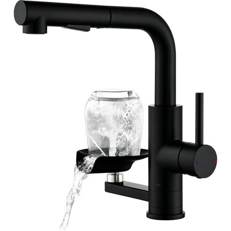 Robinet Cuisine Noir avec Lave Verre, Douchette Extractible Double Sortie Robinet de Cuisine Extractible évier, 304 Inox Brossé, Rotation 360° pour Cuisines, Bars Salle de Bain (1/5)