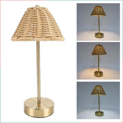 Lampe De Table - Rotin - Alimentation USB - Pour Chambre À Coucher - 33 X 16 Cm - 424 G (1/4)