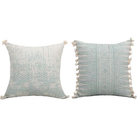Lot de 2 coussins décoratifs modernes avec franges et pompons capitonnés, motifs géométriques ethniques, housse de coussin 154 155 (1/5)